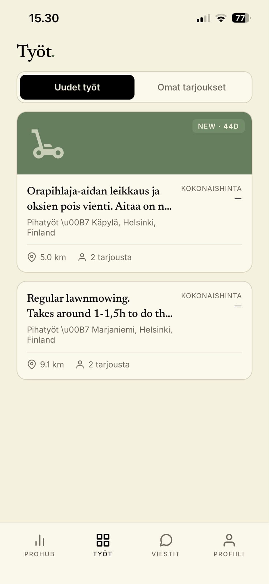 Kuvakaappaus Jardin kumppanihallintapaneelista iPhonessa